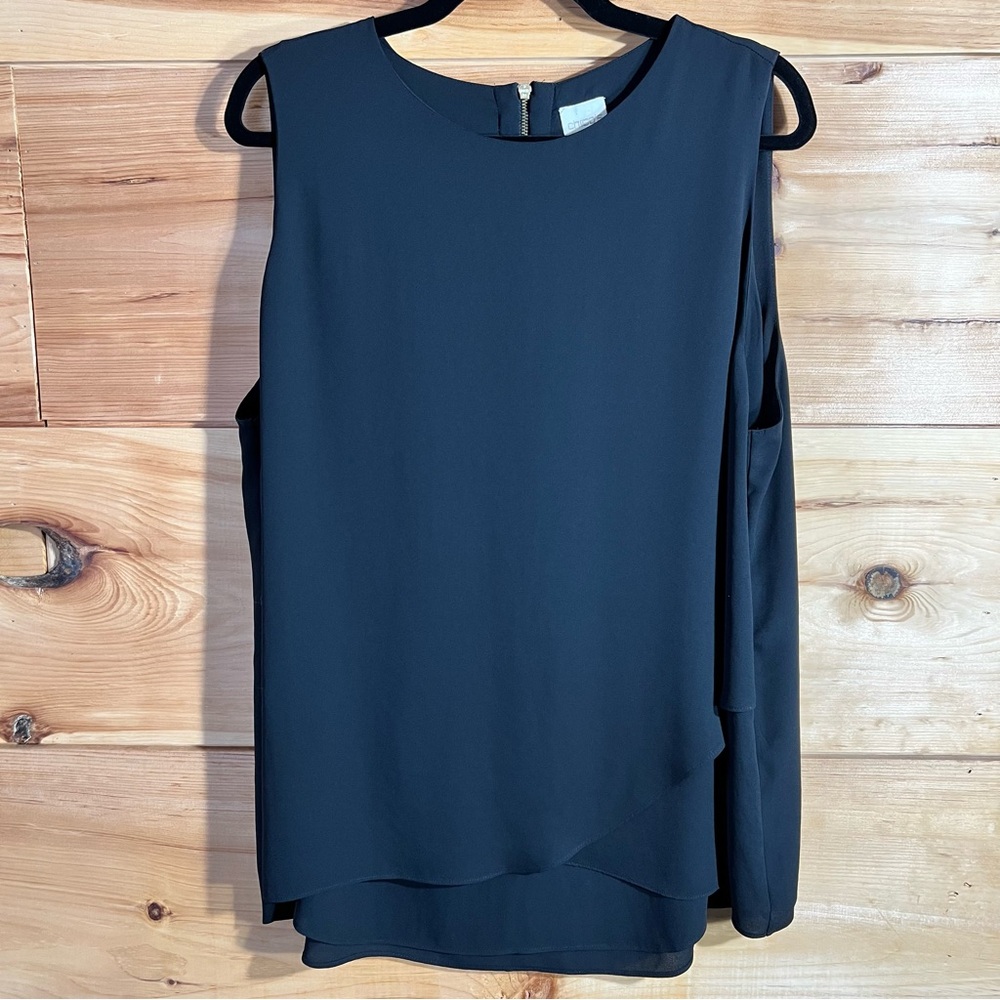 Chico's Black Layered Sleeveless Blouse with Gold Back Zip Classy Career Evening